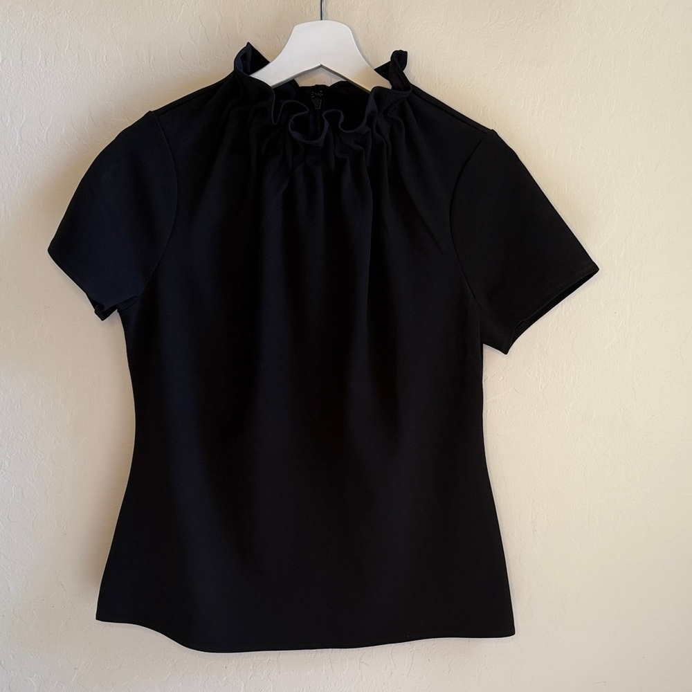 Ann Taylor Black Short Sleeve Ruffled Top